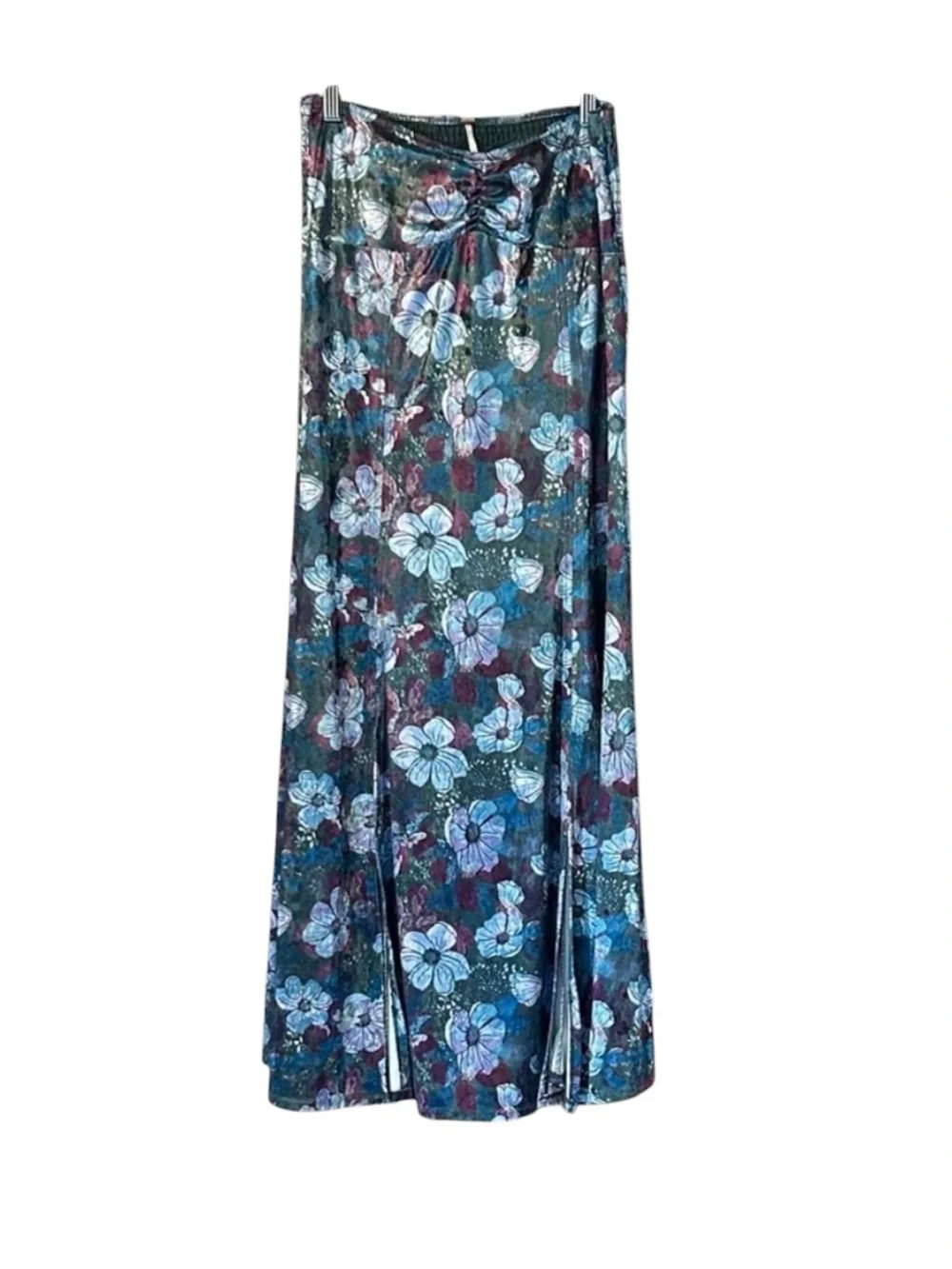 Free People Carpe Diem Convertible Maxi‎ Skirt Dress Velvet Floral Sea Glass XS